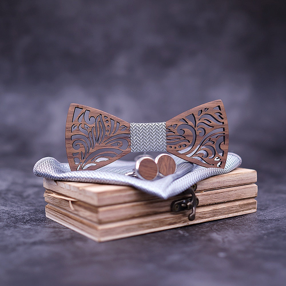 Wooden Bow Tie set and Handkerchief