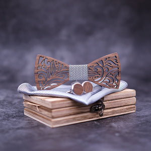 Wooden Bow Tie set and Handkerchief