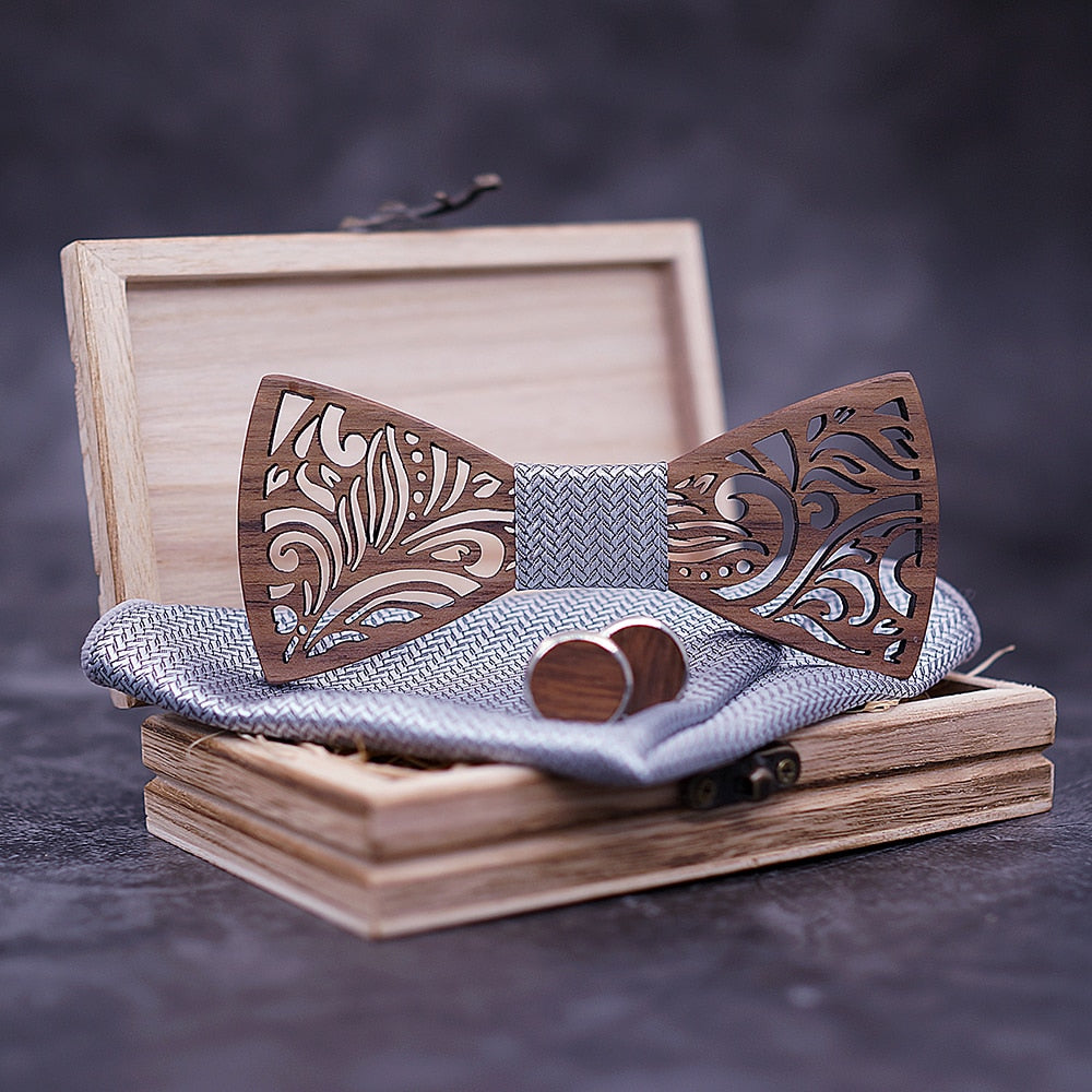Wooden Bow Tie set and Handkerchief