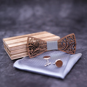 Wooden Bow Tie set and Handkerchief