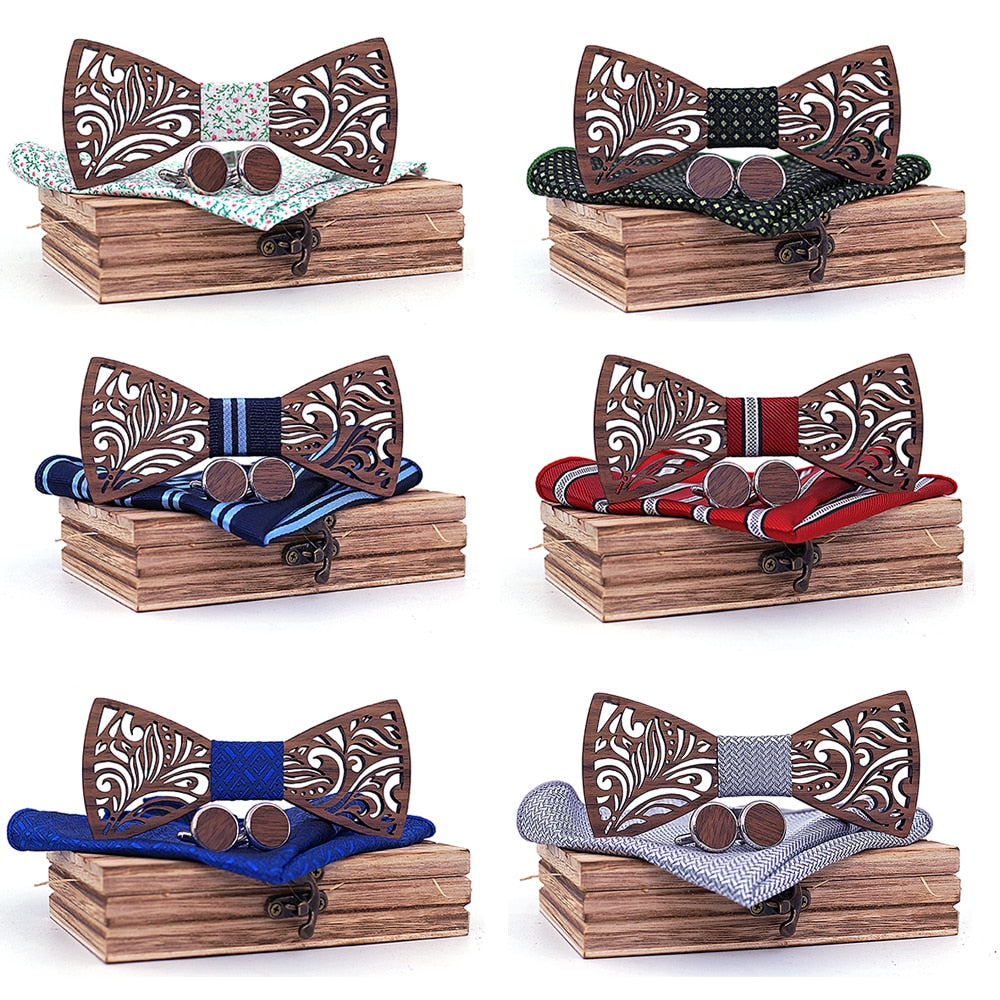 Wooden Bow Tie set and Handkerchief