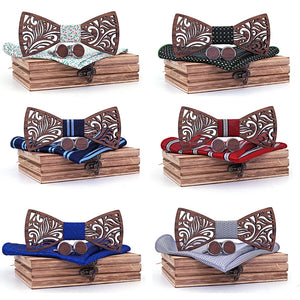 Wooden Bow Tie set and Handkerchief