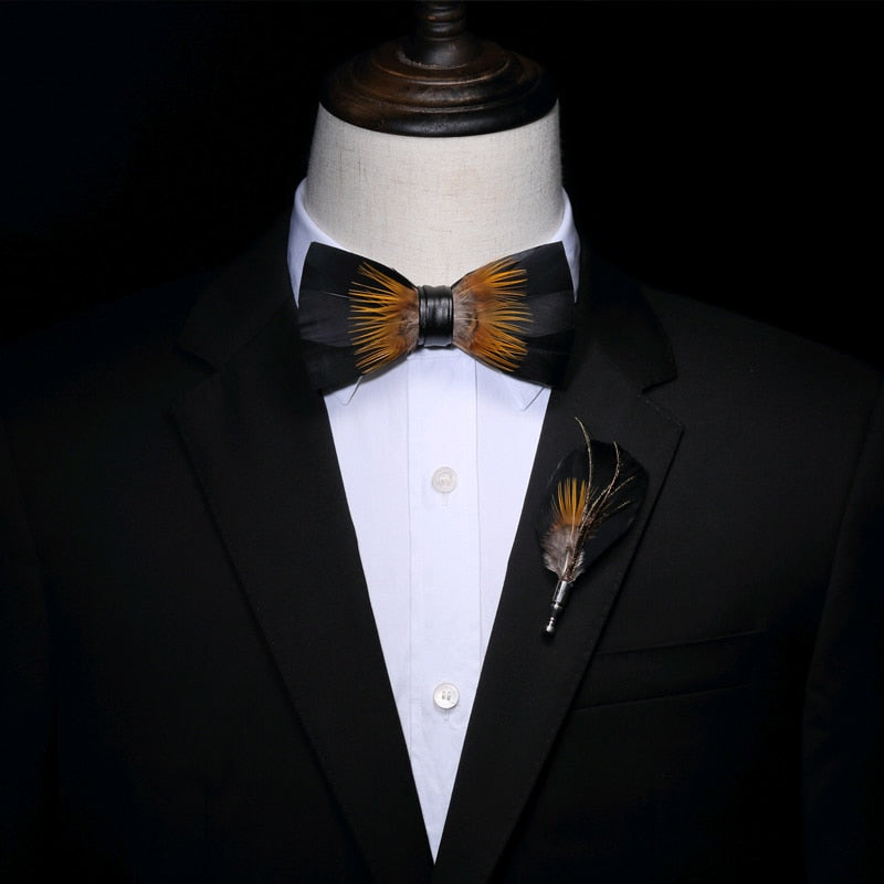 Original Design Natural Bird's Feather Exquisite Bow Tie