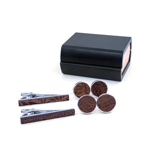 Vintage Wood Neck Tie Clip ans Cufflinks Set