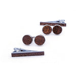 Vintage Wood Neck Tie Clip ans Cufflinks Set