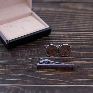 Vintage Wood Neck Tie Clip ans Cufflinks Set
