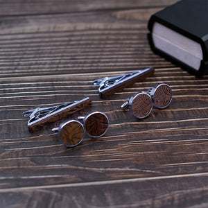Vintage Wood Neck Tie Clip ans Cufflinks Set