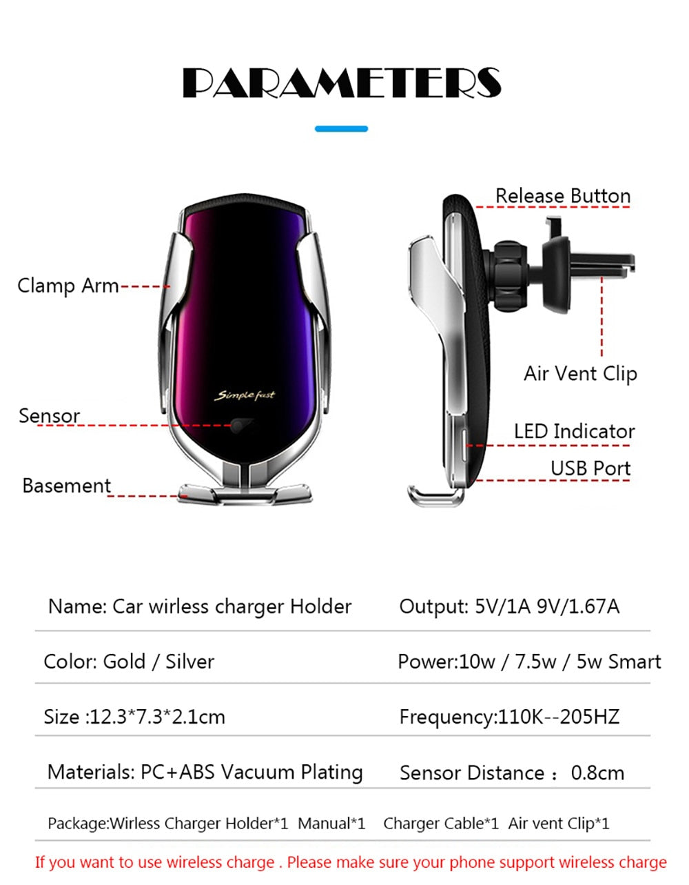 Automatic Clamping Car Wireless Charger