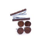 Vintage Wood Neck Tie Clip ans Cufflinks Set