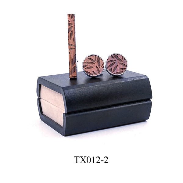Vintage Wood Neck Tie Clip ans Cufflinks Set