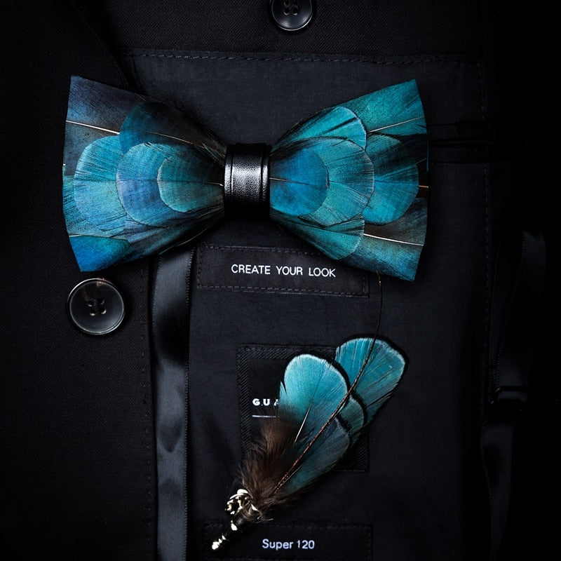 Original Design Natural Bird's Feather Exquisite Bow Tie