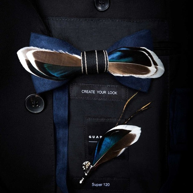 Original Design Natural Bird's Feather Exquisite Bow Tie