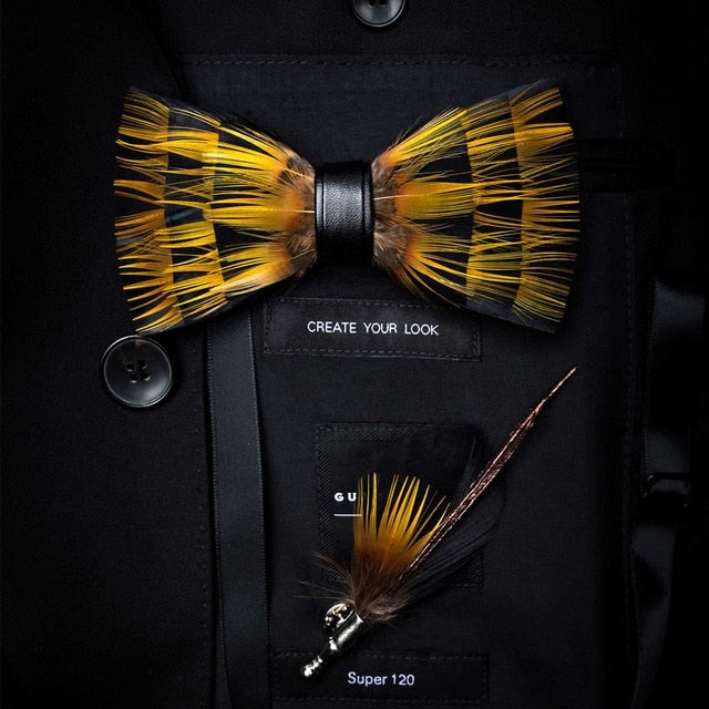 Original Design Natural Bird's Feather Exquisite Bow Tie