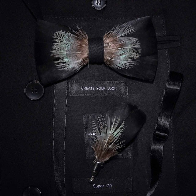 Original Design Natural Bird's Feather Exquisite Bow Tie