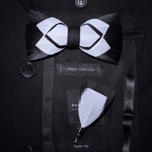 Original Design Natural Bird's Feather Exquisite Bow Tie