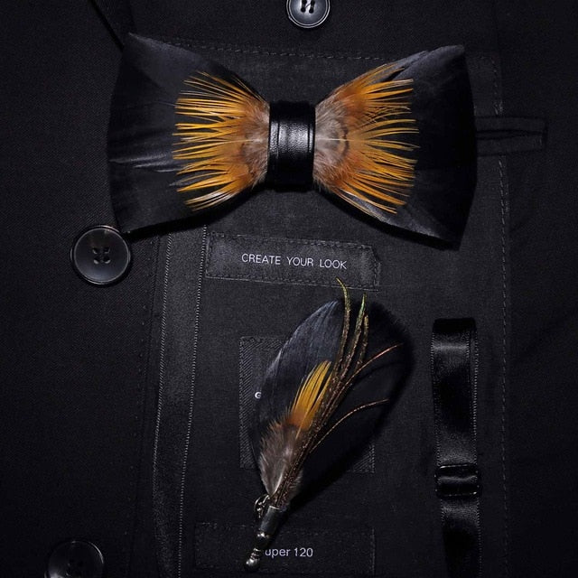 Original Design Natural Bird's Feather Exquisite Bow Tie