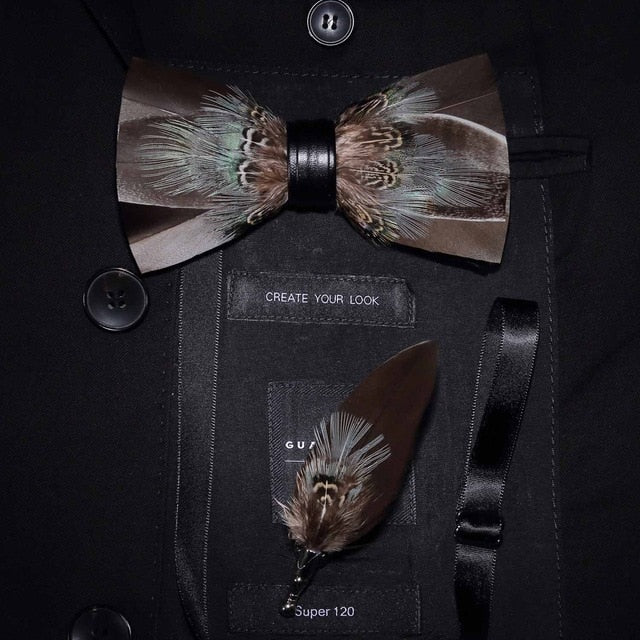 Original Design Natural Bird's Feather Exquisite Bow Tie