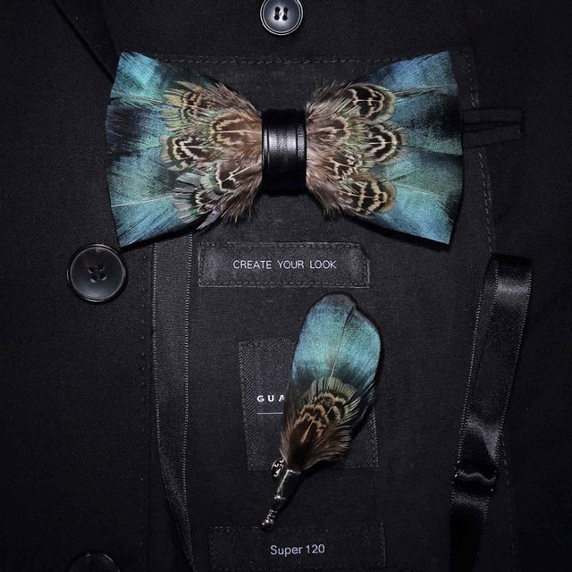 Original Design Natural Bird's Feather Exquisite Bow Tie