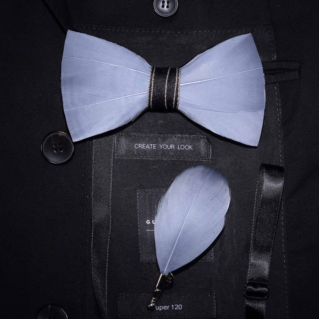 Original Design Natural Bird's Feather Exquisite Bow Tie