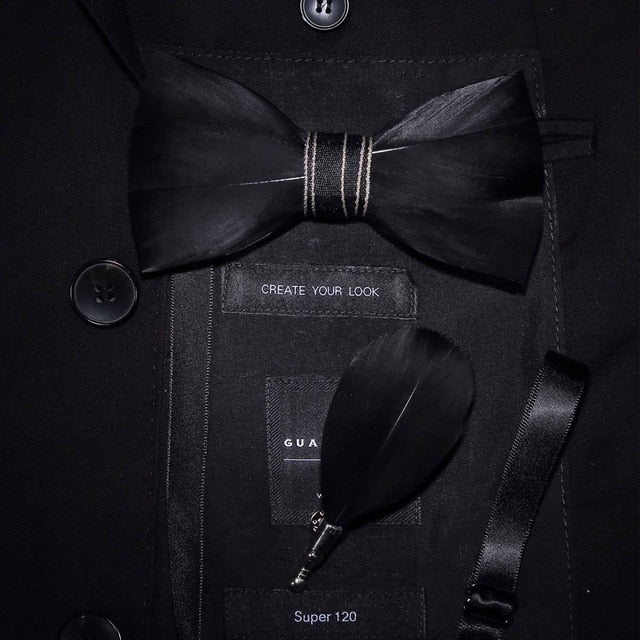 Original Design Natural Bird's Feather Exquisite Bow Tie