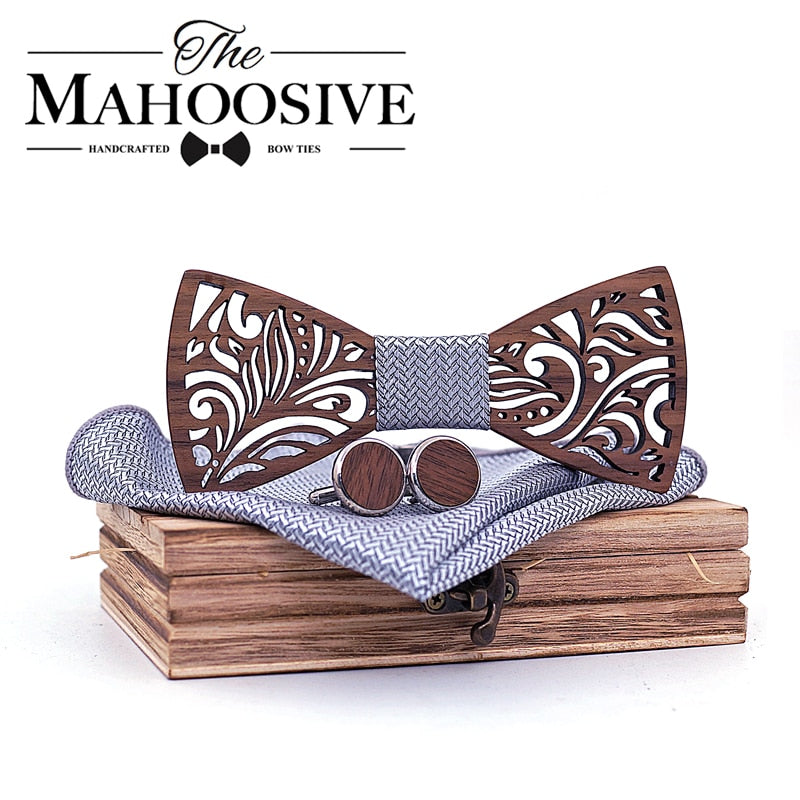 Wooden Bow Tie set and Handkerchief
