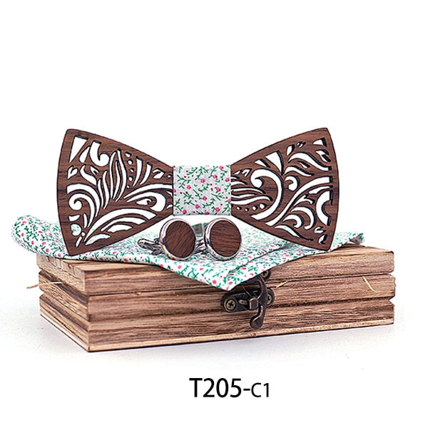 Wooden Bow Tie set and Handkerchief