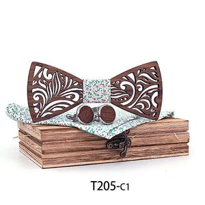 Wooden Bow Tie set and Handkerchief