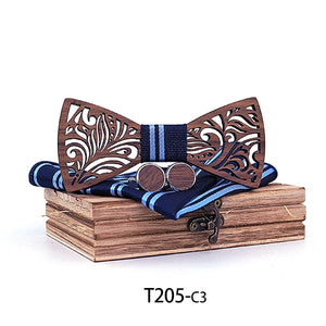 Wooden Bow Tie set and Handkerchief