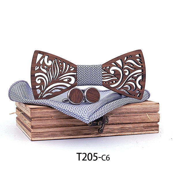Wooden Bow Tie set and Handkerchief