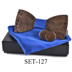 Wooden tie Cufflinks Set