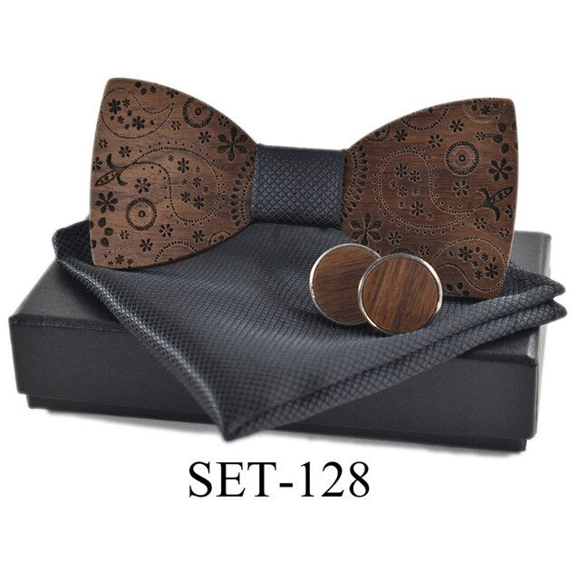 Wooden tie Cufflinks Set
