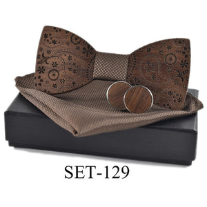 Wooden tie Cufflinks Set