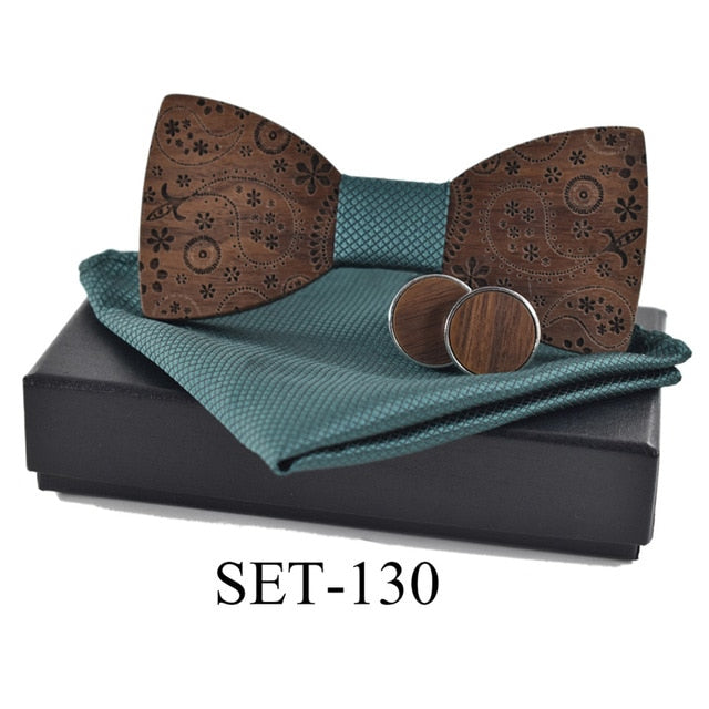 Wooden tie Cufflinks Set