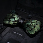 Green Bird's Feather Handmade Bow Tie