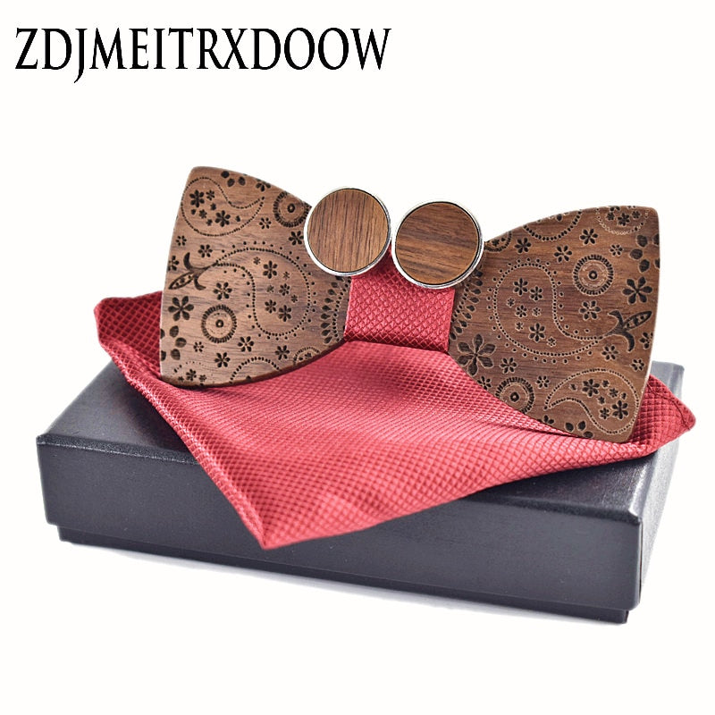 Wooden tie Cufflinks Set