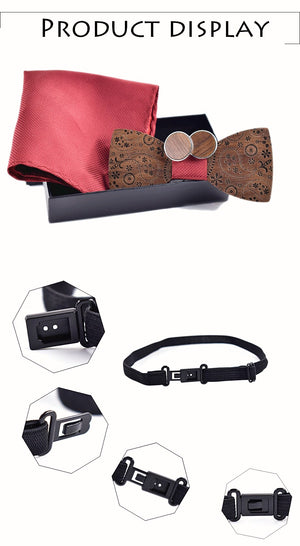 Wooden tie Cufflinks Set